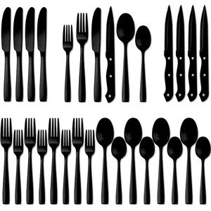 Farmhouse Matte Black 24 Piece Flatware Set | Service for Four | Stainless Steel